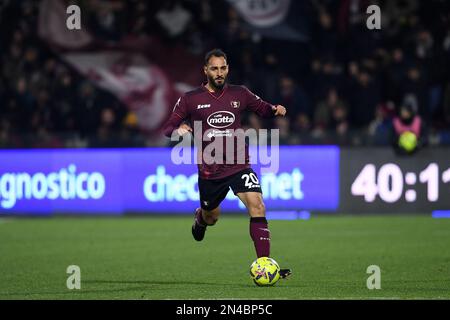 SALERNO, ITALIA - FEBBRAIO, 07: Grigoris Kastanos di US Salernitana in azione durante la Serie Un match tra US Salernitana e Juventus FC allo Stadio Foto Stock