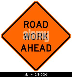 Segnale di avvertenza lavoro su strada davanti Foto Stock