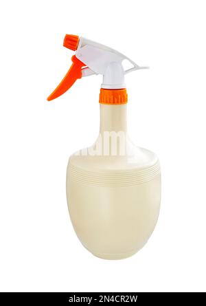 Flacone spray isolato su sfondo bianco con percorso di ritaglio. Flacone di plastica spray a pistola con grilletto. Foto Stock