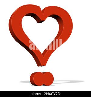 Cuore rosso a forma di punti interrogativi, figura 3D Foto Stock