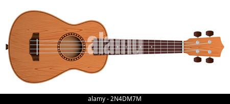 Ukulele in una vista dall'alto, rappresentazione vettoriale realistica isolata su sfondo bianco. Illustrazione Vettoriale
