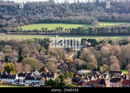 Vista di Shoreham e della Valle di Darent nel Kent, Inghilterra Foto Stock
