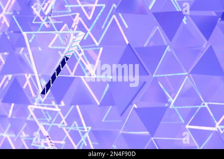 3D Illustrazione righe di triangoli viola .sfondo geometrico, motivo. Foto Stock