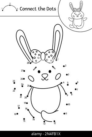 Vector Easter dot-to-dot e attività a colori con coniglietto carino. Vacanze primavera collegare il gioco dots per i bambini con animali tradizionali. Divertente adorabile Illustrazione Vettoriale