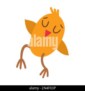 Punta vettoriale a piedi o uccello arancione danzante. Icona divertente animale bosco. Simpatica illustrazione della foresta per i bambini isolati su sfondo bianco. Illustrazione Vettoriale