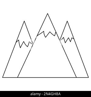 Montagne vettoriali in bianco e nero con picchi di ghiaccio. Icona della linea delle rocce isolata su sfondo bianco. Delineare la natura scenario foto Illustrazione Vettoriale