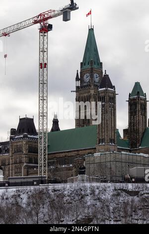 Ottawa, Canada - 23 gennaio 2023: Edificio del Parlamento in fase di ristrutturazione Foto Stock