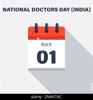 National Doctors Day (India), 01 luglio, icona Calendario. Data. Illustrazione Vettoriale