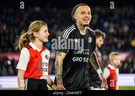 Rotterdam - una maglietta speciale per la Turchia e la Siria durante la partita tra Feyenoord e NEC Nijmegen allo Stadion Feijenoord De Kuip il 8 febbraio 2023 a Rotterdam, Paesi Bassi. (Da Box a Box Pictures/Yannick Verhoeven) Foto Stock