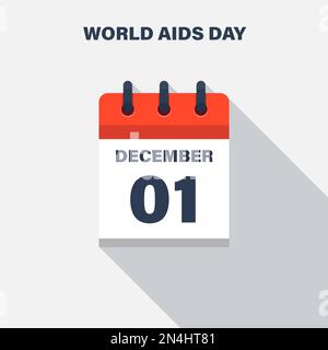 Giornata Mondiale dell'AIDS, 01 dicembre, icona Calendario. Data. Illustrazione Vettoriale