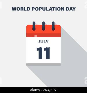 Giornata mondiale della popolazione, 11 luglio, icona del calendario. Data. Illustrazione Vettoriale