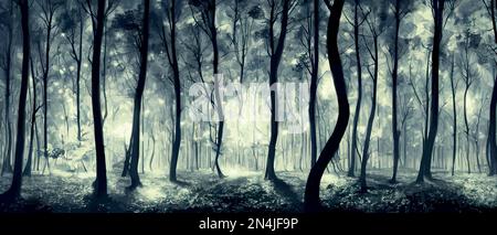 Descrizione Di Una Foresta Misteriosa Terrificante foresta surreale. mondo irreale. Foresta misteriosa