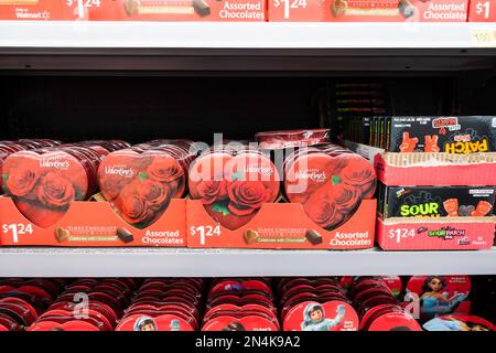 Mostra al negozio di scatole di cioccolatini Elmer per San Valentino. STATI UNITI. Foto Stock