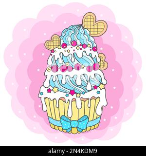 Cupcake con cialde su sfondo rosa. Illustrazione vettoriale Illustrazione Vettoriale