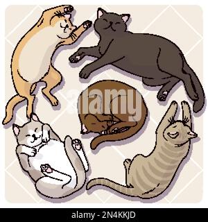 Raccolta di carini gatti cartoni animati in varie pose. Illustrazione divertente del vettore Illustrazione Vettoriale