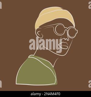 Giovane uomo africano hipster in occhiali stile ritratto illustrazione. Ritratto dell'uomo moderno Illustrazione Vettoriale