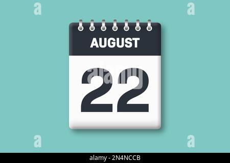 Agosto 22 - Calender pagina / foglio con data - 22nd agosto su sfondo ciano / Bluegreen Foto Stock