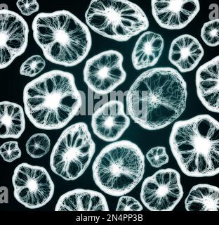 Vista in primo piano dei batteri al microscopio. Illustrazione Foto Stock