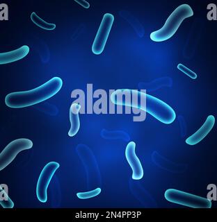 Vista in primo piano dei batteri al microscopio. Illustrazione Foto Stock