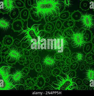 Vista in primo piano dei batteri al microscopio. Illustrazione Foto Stock