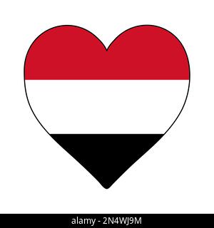 Yemen Heart Shape Flag. Amate lo Yemen. Visita lo Yemen. Medio Oriente. Asia occidentale. Asia. Disegno grafico dell'illustrazione vettoriale. Illustrazione Vettoriale