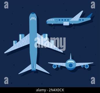 tre aerei viaggiano icone di volo Illustrazione Vettoriale