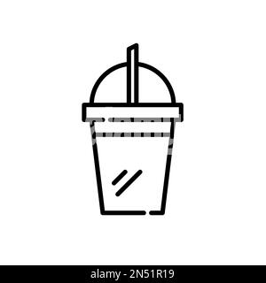 Tazza monouso per bevande fredde con cannuccia. Pixel Perfect, icona del tratto modificabile Illustrazione Vettoriale