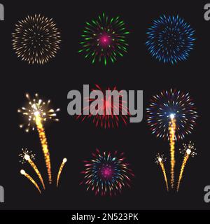 Set di fuochi d'artificio vettoriali Illustrazione Vettoriale