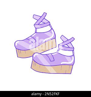 Scarpe con plateau alte 90s kawaii giapponesi disegnate a mano Illustrazione Vettoriale