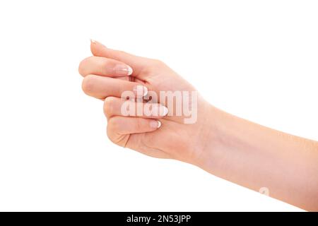 La sua mano è stata consegnata a shes per i migliori trattamenti per le mani. una mano di donna. Foto Stock