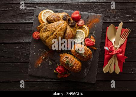 ampia scelta di piatti natalizi con vista dall'alto. Risoluzione e foto di alta qualità Foto Stock