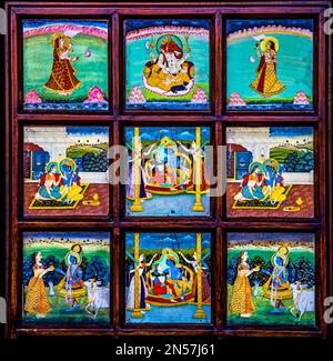 Pittura in miniatura, arti e mestieri in Rajasthan, Rajasthan, India Foto Stock