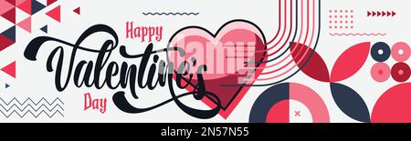 felice giorno di san valentino tipografia retro banner stile con amore rosa tema rosso sfondo astratto. Biglietto di auguri di San Valentino a forma di cuore di San Valentino. Illustrazione Vettoriale