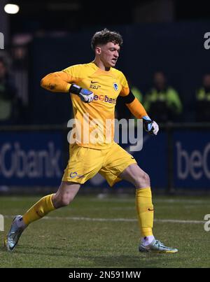 Il portiere Vic Chambaere (1) di Genk ha mostrato di celebrare durante una partita di calcio tra le squadre giovanili di KRC Genk e Juventus durante i play off della UEFA YOUTH League per la stagione 2022-2023 , mercoledì 8 febbraio 2023 a Genk , Belgio . PHOTO SPORTPIX | David Catry Foto Stock