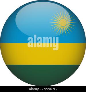 Rwanda 3D icona Bandiera arrotondata vettore pulsante Illustrazione Vettoriale