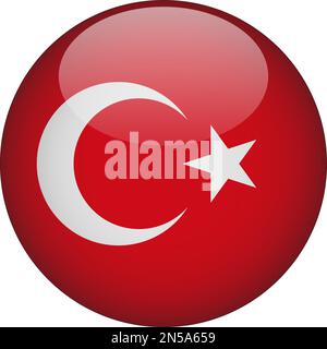 Turchia 3D icona Bandiera arrotondata vettore pulsante Illustrazione Vettoriale