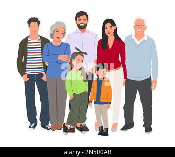 Grande felice famiglia vettore illustrazione realistica isolato su sfondo bianco. Illustrazione Vettoriale