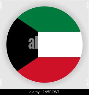 Vettore icona Bandiera arrotondata piatta Kuwait Illustrazione Vettoriale