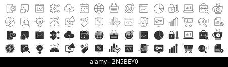 SEO e linea di marketing eccellente raccolta di icone in due stili diversi. Pacchetto di icone con contorno sottile. Illustrazione vettoriale eps10 Illustrazione Vettoriale