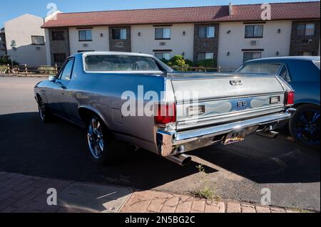 Un particolare di una Chevrolet El Camino grigia di terza generazione Foto Stock