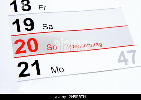 Calendario annuale 2022 in tedesco, domenica in commemorazione dei morti Foto Stock