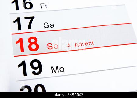 Calendario annuale 2022 in tedesco, 4th Avvento Foto Stock