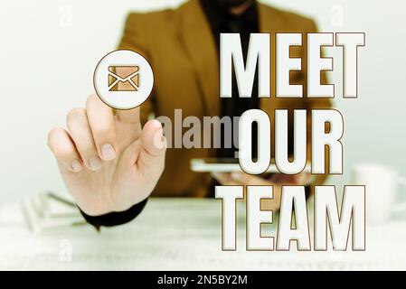 Didascalia testo Presentazione incontra il nostro Team, Word per presentare un'altra persona ai tuoi compagni di squadra in azienda Foto Stock