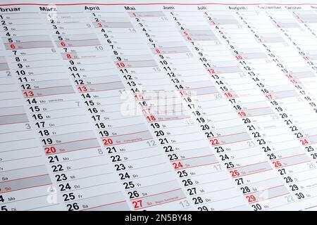 Calendario annuale 2022 in tedesco Foto Stock