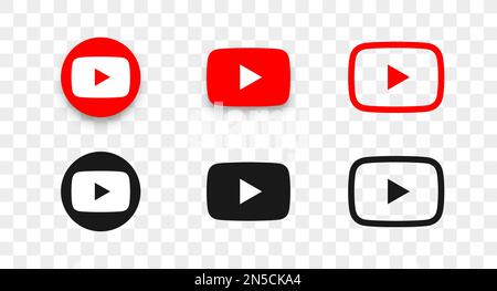 Collezione di icone con il logo di YouTube in stile diverso. Icone dei social network. Illustrazione vettoriale Illustrazione Vettoriale