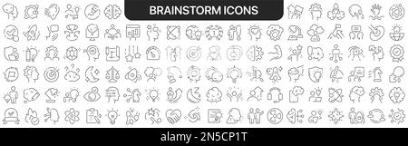 Collezione di icone Brainstorm in nero. Icone grande set per il design. Icone lineari vettoriali Illustrazione Vettoriale