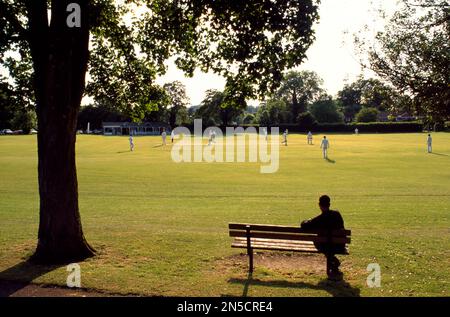 Cricket locale villaggio a Henley, Oxfordshire, 1980 Foto Stock