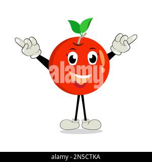 Arancione. Carino frutta vettore set di caratteri isolato su bianco. Felice carattere arancione in stile cartone animato. Allegro Cartoon carattere arancione Illustrazione Vettoriale