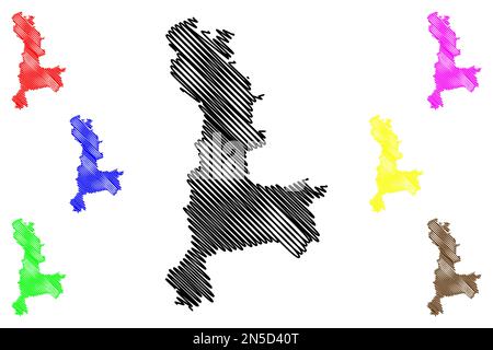 Illustrazione vettoriale della mappa del comune di Abasolo (Stato libero e sovrano di Guanajuato, Messico, Stati Uniti messicani), schizzo della mappa di Abasolo Illustrazione Vettoriale