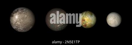 Fotografia digitale delle principali lune di Giove: Ganymede, Callisto, Io & Europa. Foto Stock